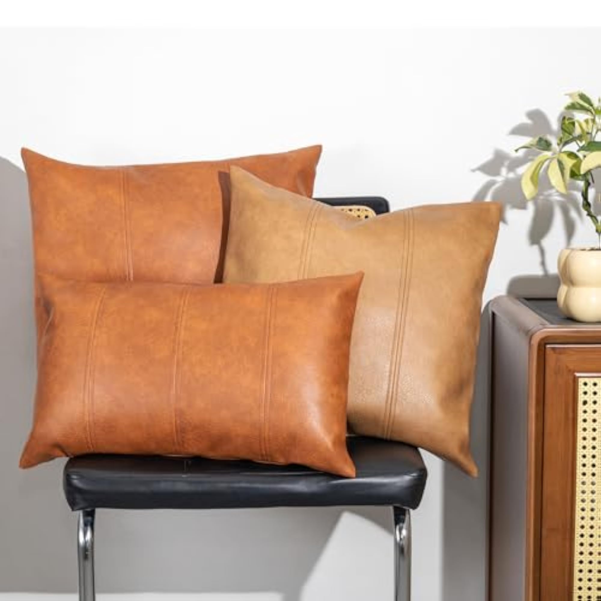 Faux Leather Throw Pillow Covers 18X18 Inch Brown